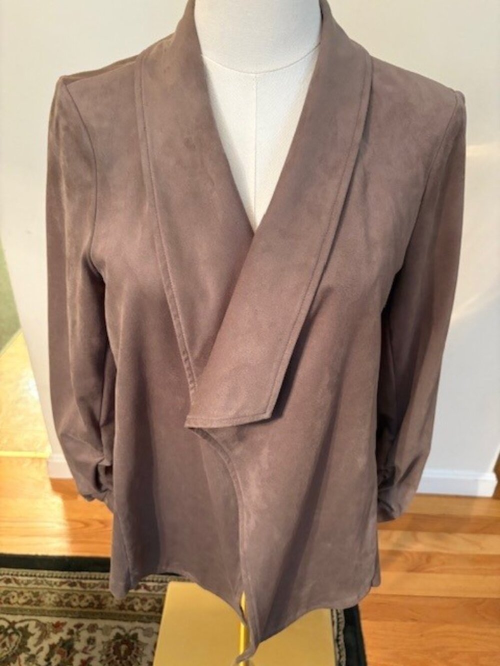 Faux Suede Open Front Draped Jacket